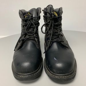 Black leather steel toe boots